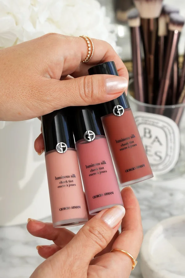 Three Armani Luminous Silk Cheek Tint new shades swatched side by side