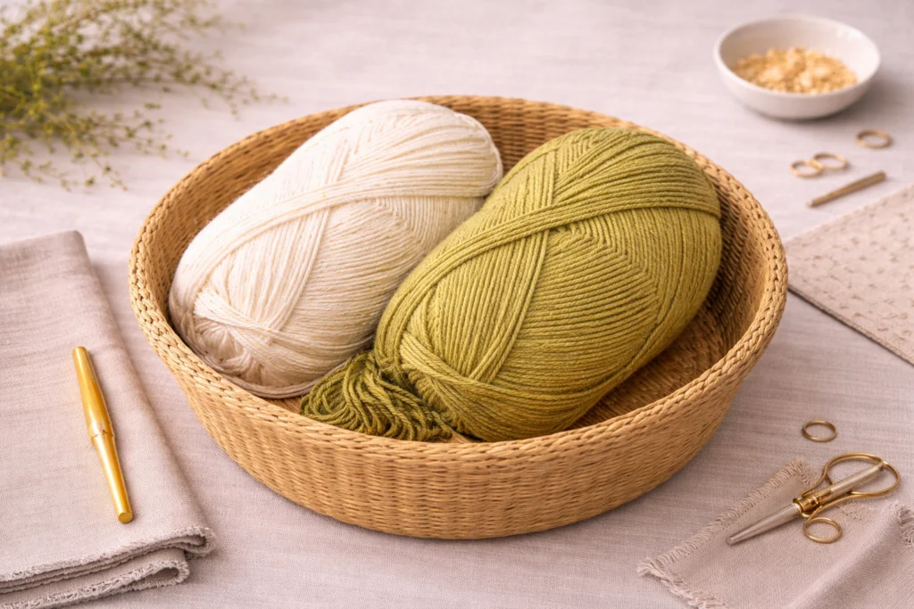 Smooth worsted-weight yarn suitable for beginner crochet