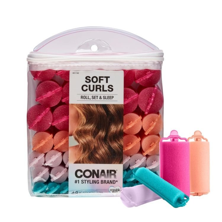 Conair soft curl foam hair rollers with samples outside the box