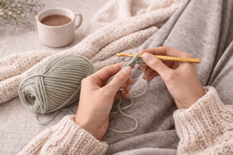 Simple starting setup with yarn and crochet hook