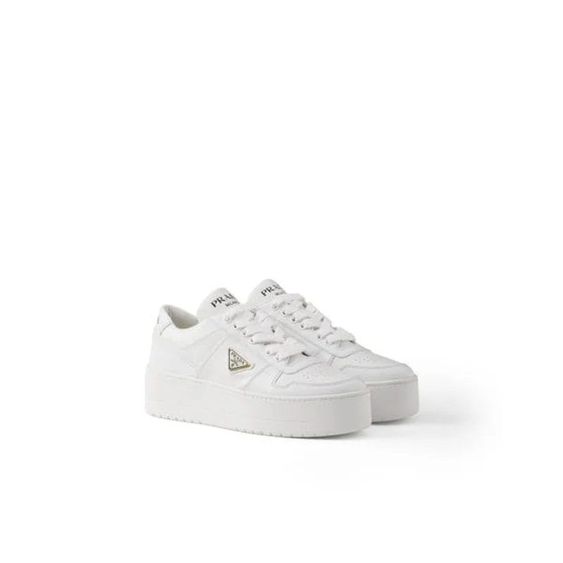 White Prada Downtown Bold leather platform sneaker