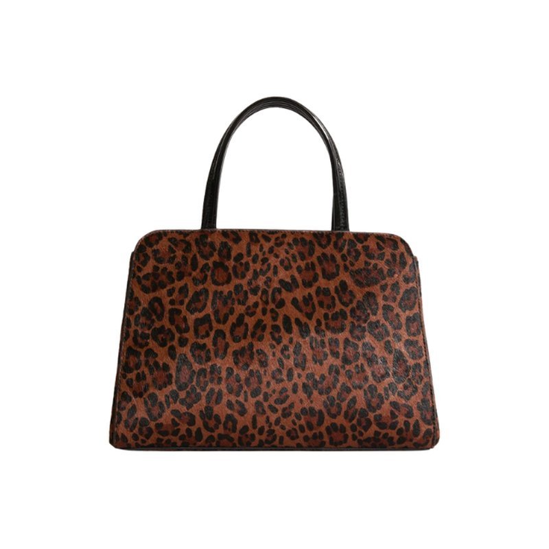 Structured leopard-print handbag with black handles